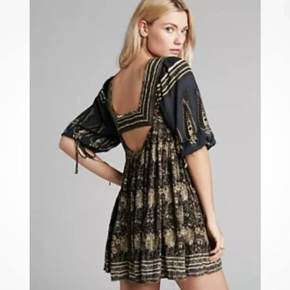 Free People Women's Rain or Shine Printed Dress Black sz S - Picture 1 of 6